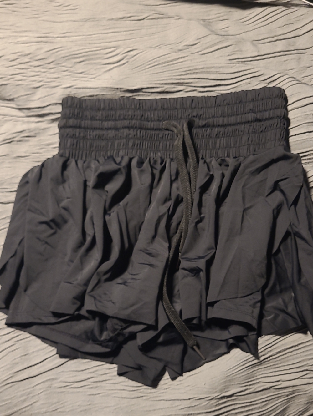 Source Unknown Black Layered Athletic Shorts with Smocked Waist